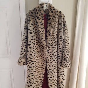 FAB Full Length Faux Snow Leopard Fur Coat size 10